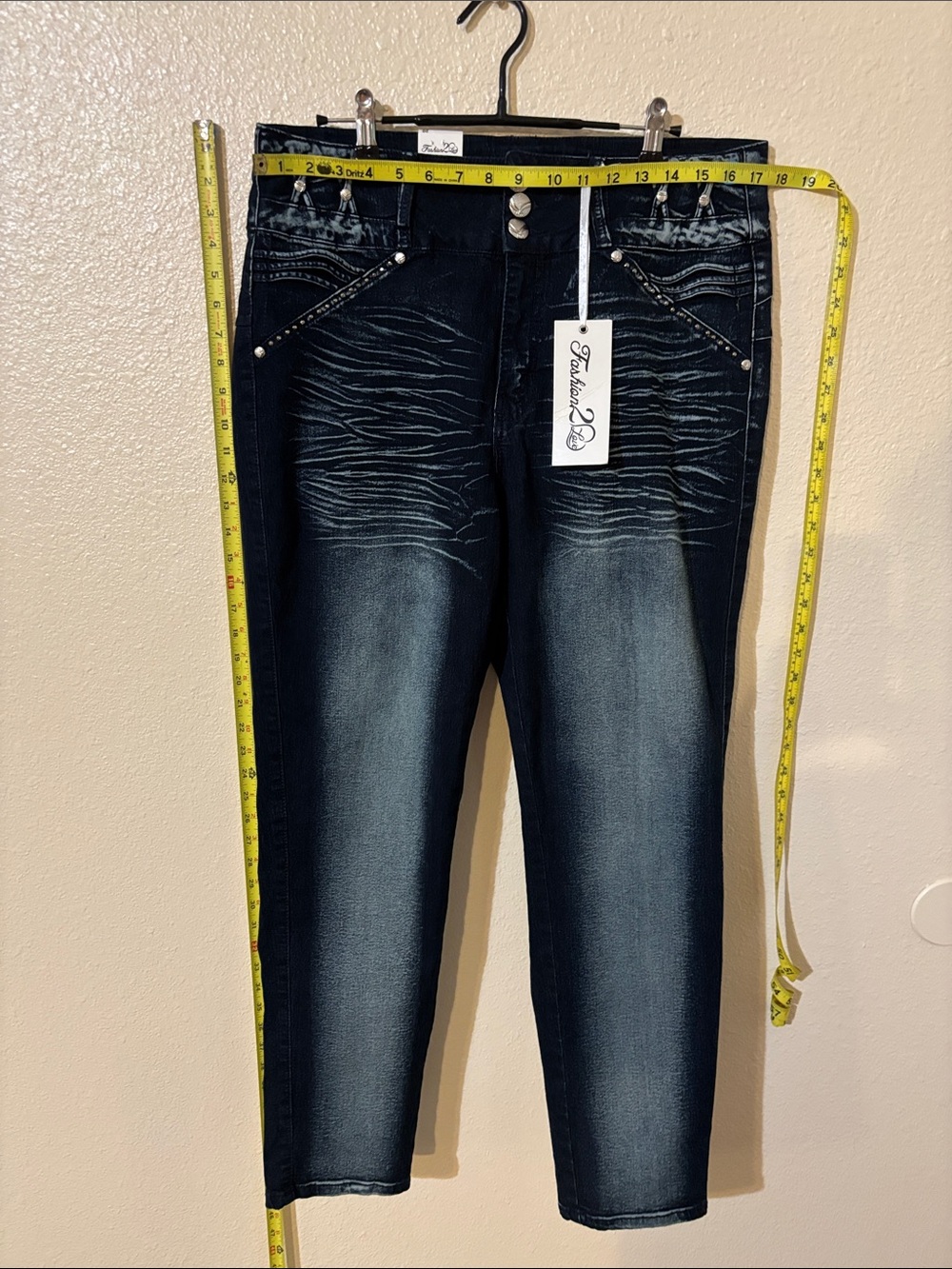 Fashion 2 Love Women's Dark Wash Jeans Waist 34 inches Length 41 1/2 inches